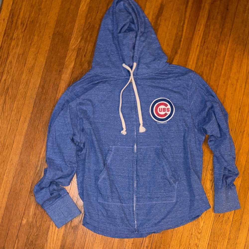 Blue Hooded Women's Chicago Cubs Jacket with Thumb Holes